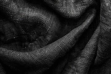 Wall Mural - Close-up shot of a piece of black fabric with intricate texture and weave