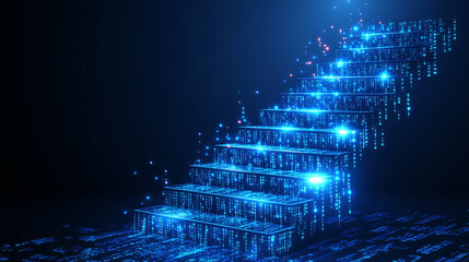 Wall Mural - digital background featuring a sleek ladder reaching towards a glowing, abstract horizon, symbolizin