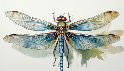 Dragonfly artwork in watercolor on a blank background.