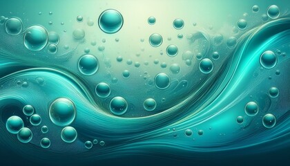 Effervescent bubbles rise in turquoise liquid, creating a serene atmosphere against a textured backdrop.