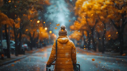 Girl Walking In Autumn Park. Illustration On The Theme Of Season, Lifestyle And Man.  Generative AI