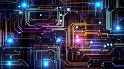 Electronic circuits, blue neon light, Software and Web Developer Programming Code, Binary Abstract Computer Script, Program Developing digital background.