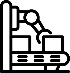 Sticker - Robotic arm moving boxes on production line icon, outline style, for web design and mobile app development