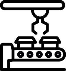 Poster - Robotic arm moving boxes on a conveyor belt in a factory, representing industrial automation and efficiency