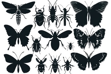 Sticker - Collection of insect silhouettes against a bright background