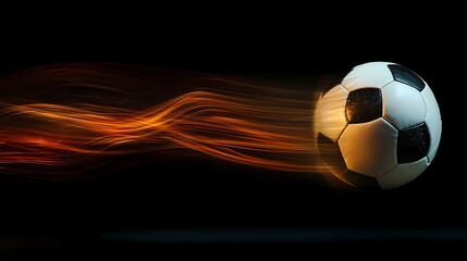 Soccer Ball With Orange Streak On Black Background.