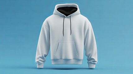 3D rendering and illustration of a blank hooded sweatshirt mockup isolated on a blue background designed for print