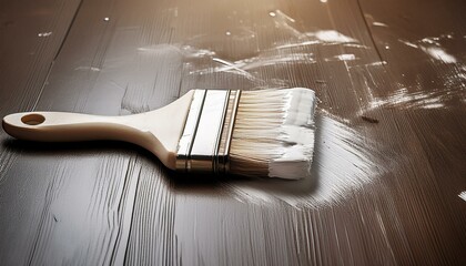 Wall Mural - A paint brush dirty of white color put on the floor