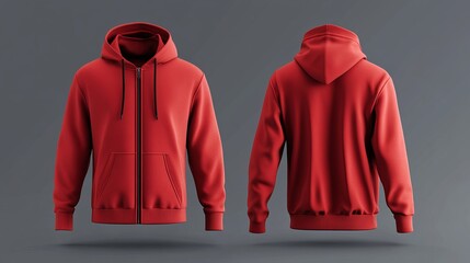 3D mockup of a red hoodie and zipper cardigan