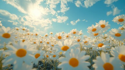 Poster - Daisies blooming in sunlight during a serene spring afternoon