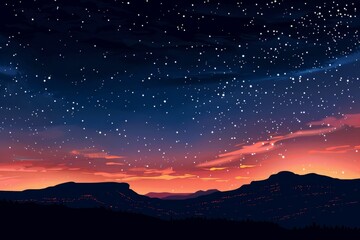 Sticker - A beautiful night sky with a mountain range in the background