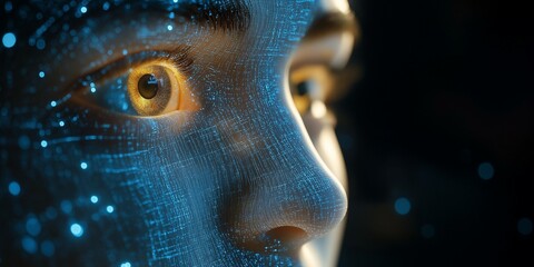 Wall Mural - Close-up of a human eye with digital and futuristic elements