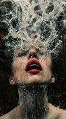 Wall Mural - Abstract Portrait of a Woman with Intense Expression