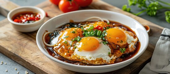 Telur Ceplok Masak Kecap Or Fried Eggs With Sweet Soy Sauce Served In White Bowl Selective Focus