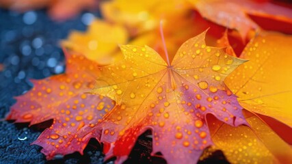 Wall Mural - Animated autumn frame background with free place for text, maple leaves decorate a beautiful nature thanksgiving, scenery yellow red seasonal colorful mock up, orange background