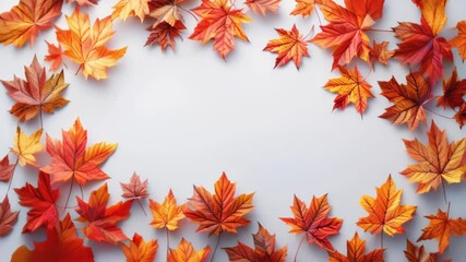 Wall Mural - Autumn frame background with free place for text, maple leaves decorate a beautiful nature thanksgiving, scenery yellow red seasonal colorful mock up, white background