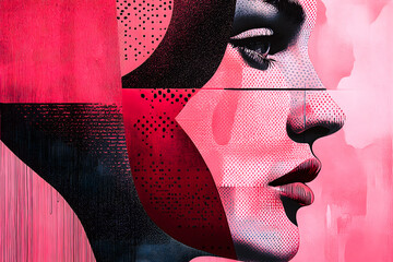 Wall Mural - Visage androgyne en peinture rose