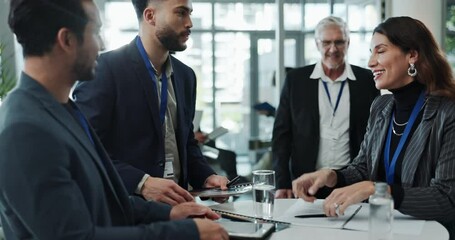 Wall Mural - business, people and shaking hands at corporate seminar with opportunity, onboarding or meeting. int