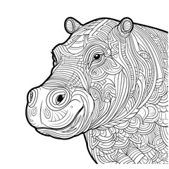 Wall Mural - Hippopotamus coloring page  for adults. animal illustration