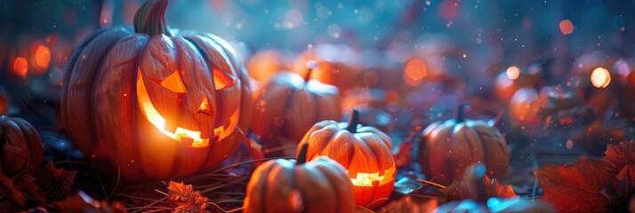 Poster - Close-up of decorative pumpkins set for a Halloween celebration