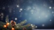 © Hanna - Fir branch with balls and festive lights on the blue Christmas background with sparkles.