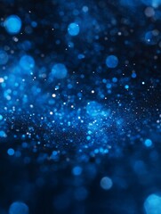 Wall Mural - A mesmerizing abstract background featuring a dark blue canvas scattered with sparkling particles. The image evokes concepts of magic, technology, night sky, and the boundless possibilities of the uni