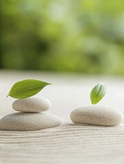 Wall Mural - A peaceful zen garden featuring raked sand and carefully placed stones, reflecting simplicity and a deep sense of calm awareness.