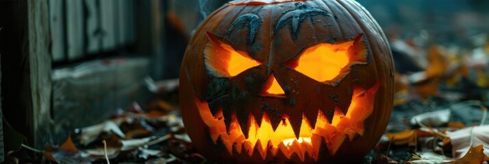 Sticker - Eerie Halloween jack o'lantern featuring a frighteningly carved expression