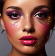 © AinzaStudio - close up portrait of woman with shimmery glossy makeup