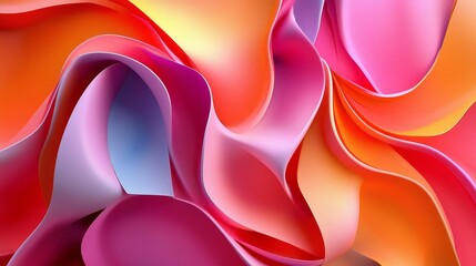 Canvas Print - A vibrant and dynamic abstract background with bold, swirling shapes in shades of pink, orange, and yellow. The 3D effect creates a sense of depth and movement, evoking feelings of energy and fluidity