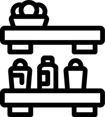 Wall Mural - Minimalist line art icon of a kitchen shelf holding various food and drink items in containers