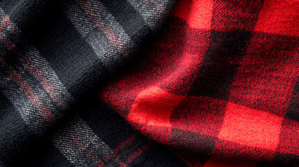 Red and black plaid fabric, graphic banner