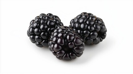 Wall Mural - Three whole ripe blackberries isolated on a white background.