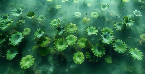 Canvas Print - Summer lotus leaves and flowers