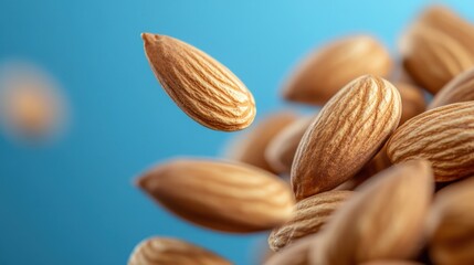 Falling Almonds on Subtle Blue Background