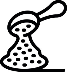 Poster - Line art vector icon of a spoon pouring seeds, grains, or other granular substance