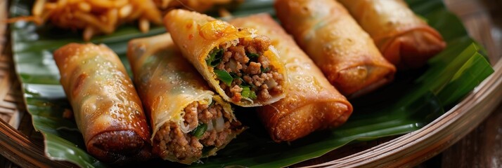 Canvas Print - Delicious fried green chili filled with seasoned pork wrapped in spring roll pastry.