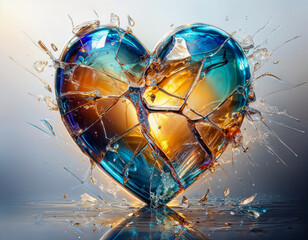 heart made of coloured glass exploding