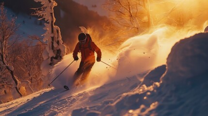 Wall Mural - Skier navigating effortlessly through pristine powder snow.