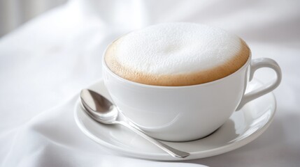 Coffee latte  with a thick layer of  foam on top