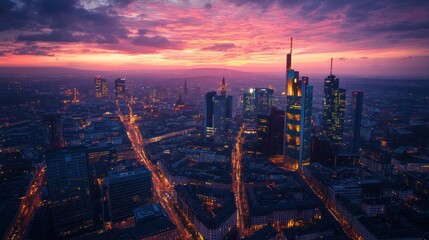 Wall Mural - A city skyline at night with a large building in the center.