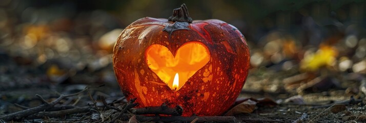 Canvas Print - Heart-shaped pumpkin lantern