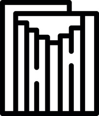 Sticker - Simple black and white vector icon of a waterfall flowing over a cliff, perfect for representing nature, travel, or adventure