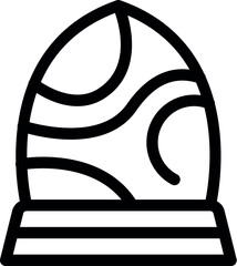 Poster - Simple black and white vector icon of an easter egg decorated with wavy lines standing on a stand