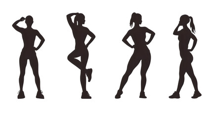 silhouette of women in exercise poses isolated on transparent background