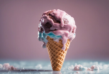 Melting planet earth on ice cream cone on transparent background