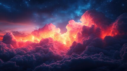 d render, neon magical cloud illuminated with colorful neon light. Fantasy sky design element.