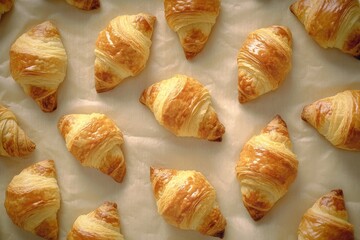 The parchment paper is dotted with croissants