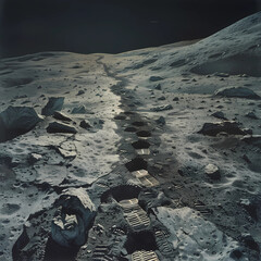 Wall Mural - Quiet Lunar Surface Path with Bright Space Boots Visible
