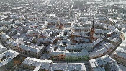 Wall Mural - Aerial view of the Tarnow market square at snowy day in Poland